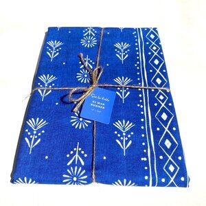 Sur La Table "El Mar" cotton block print table runner, 16” x 108”, NWT.